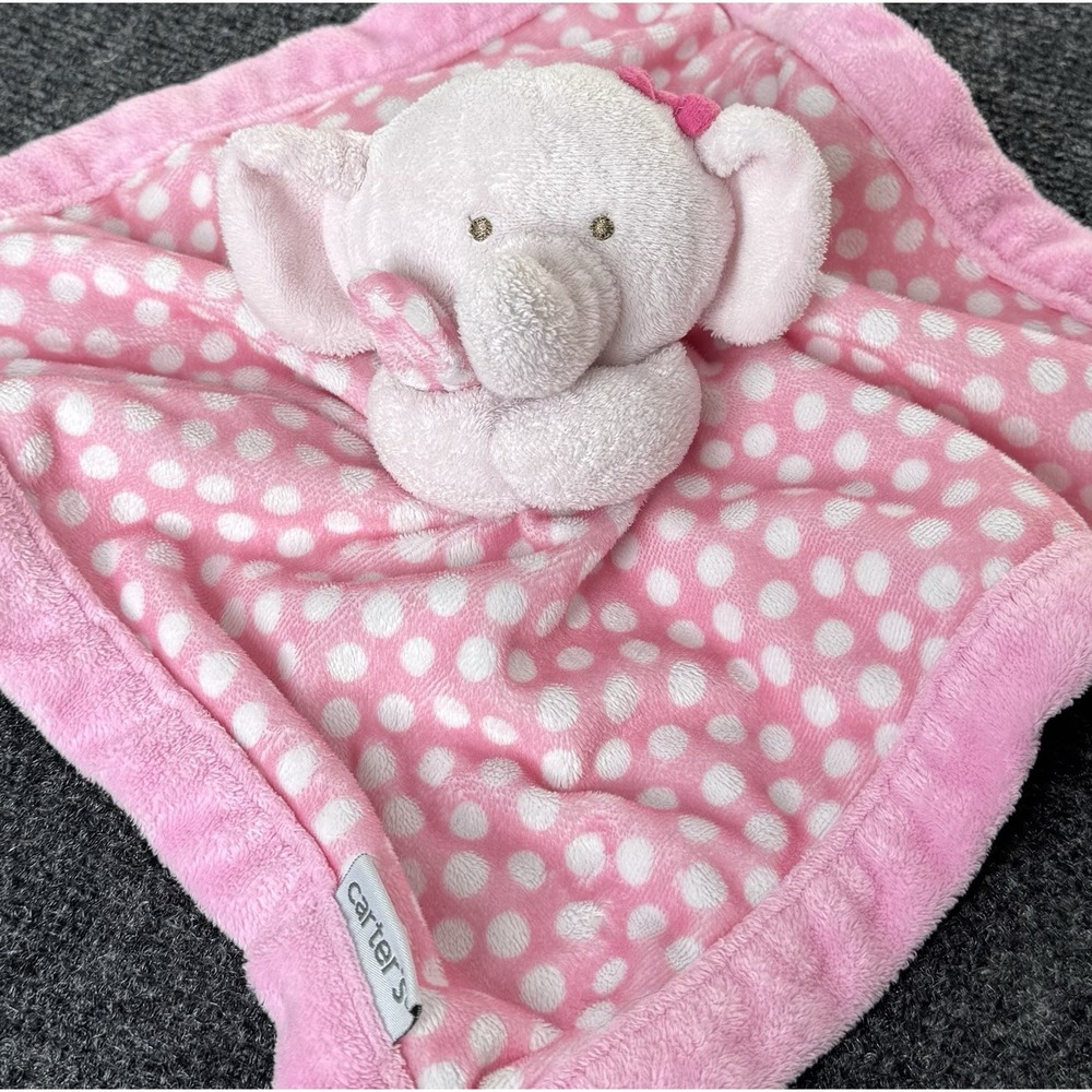 Carter's 2016 Pink Elephant Baby Security Blanket Lovey Polka Dot 13" Soft Plush